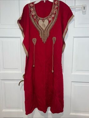 Embellished Red Women's Kaftan Dress